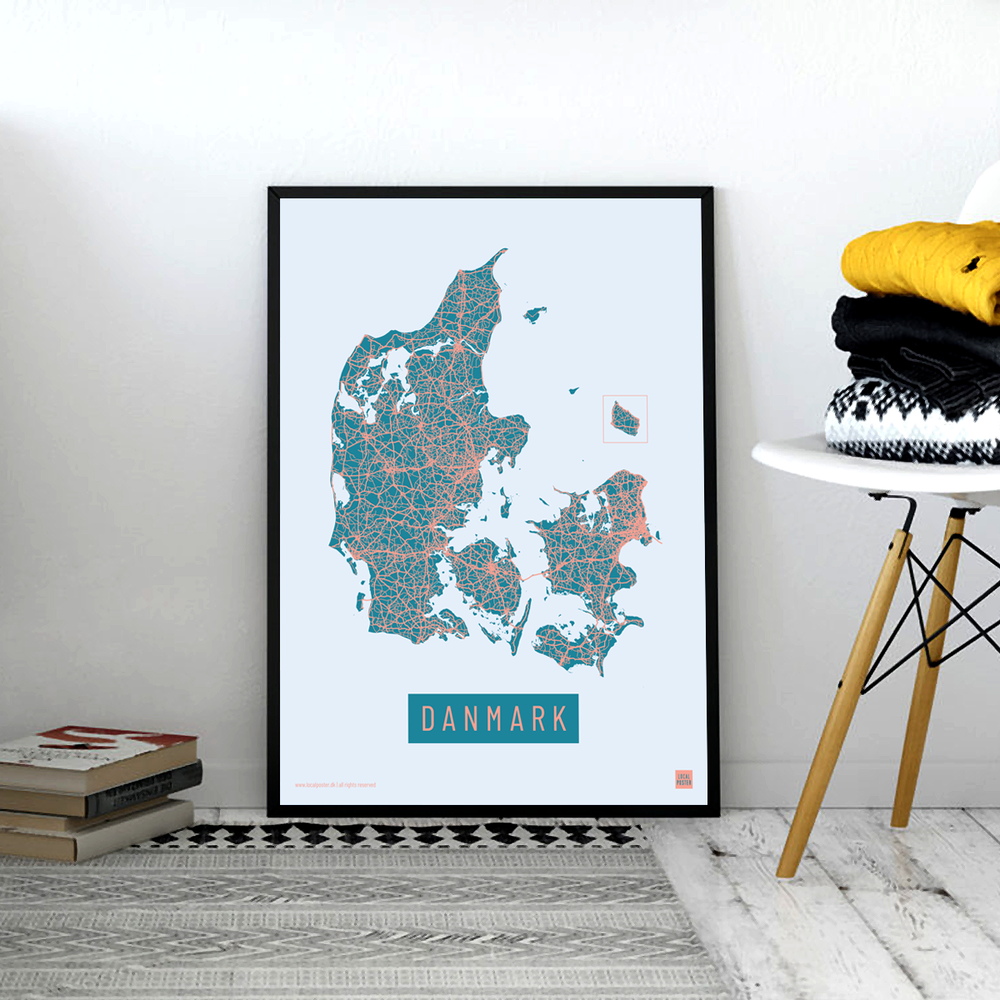 Danmark by plakat local poster. hvid