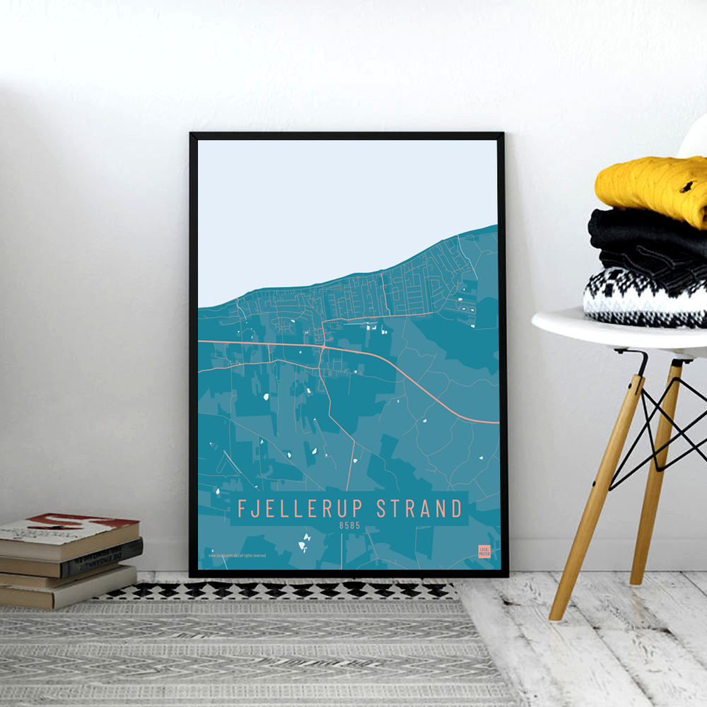Fjellerup Strand by plakat local poster hvid