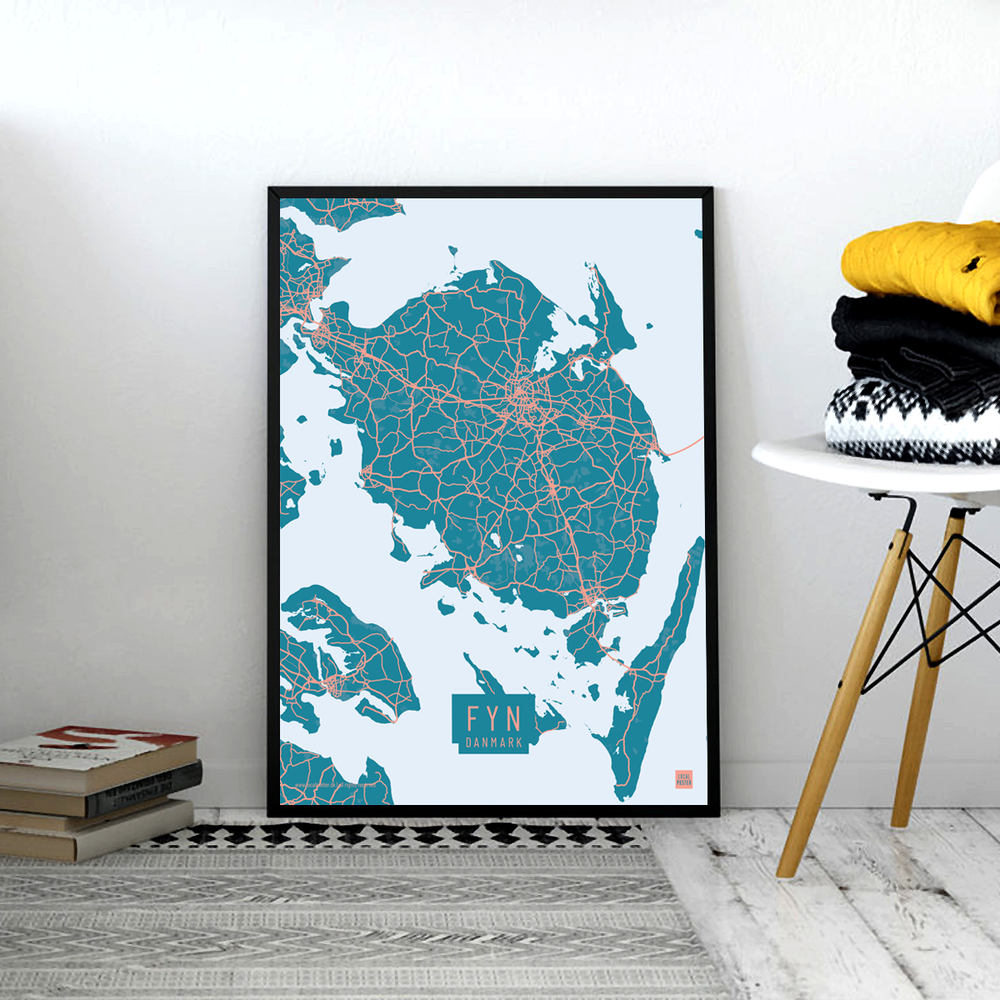 Fyn by plakat local poster hvid
